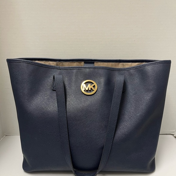 Michael Kors Handbags - Michael Kors Blue and Gold Structured Tote